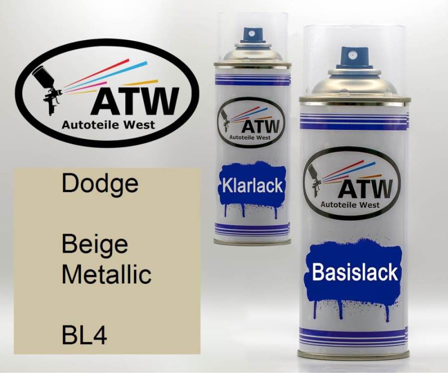 Dodge, Beige Metallic, BL4: 400ml Sprühdose + 400ml Klarlack - Set, von ATW Autoteile West.